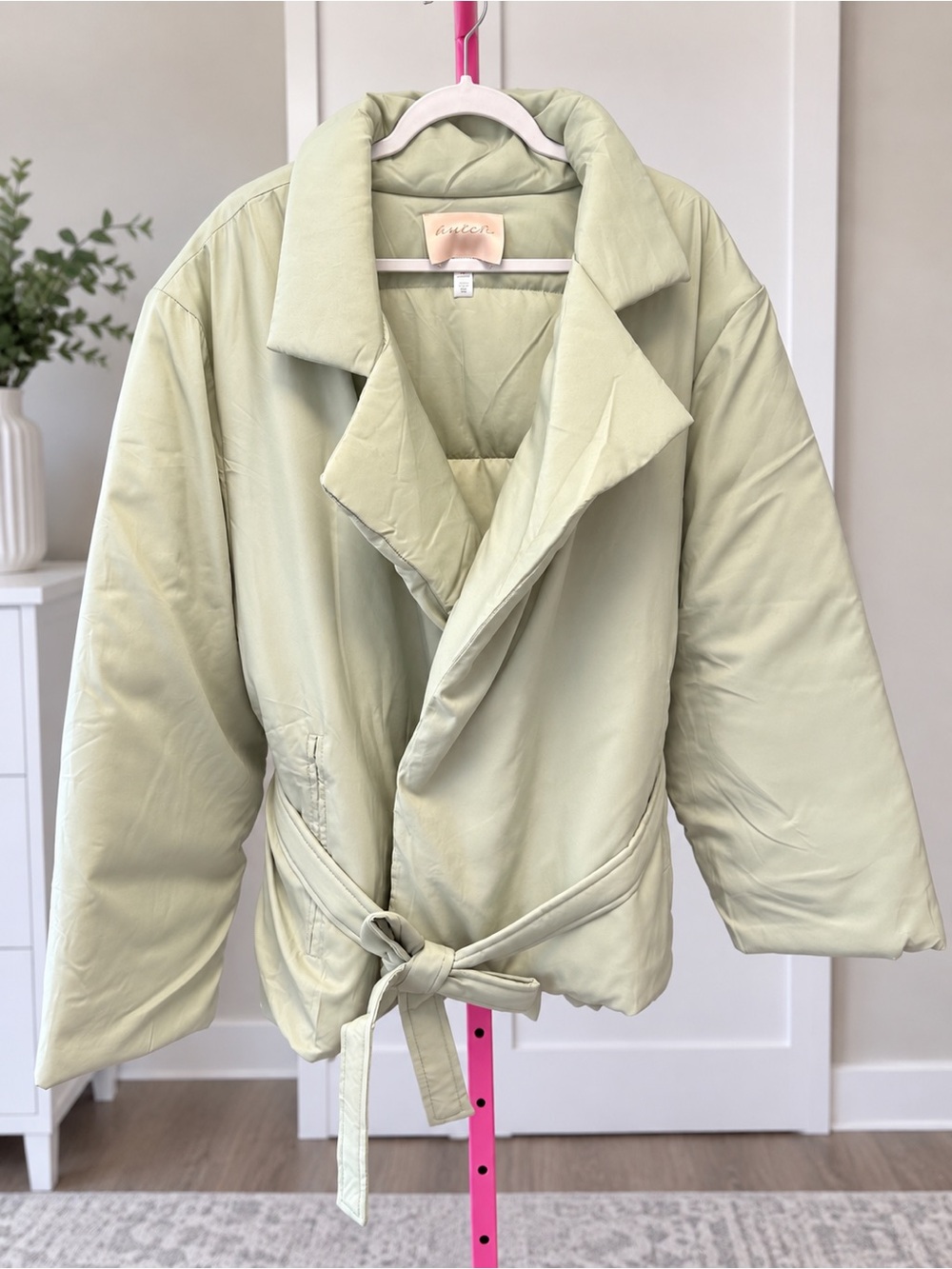 Hutch NWOT Puffer Wrap Jacket Size XL Sage Green Belted Coat